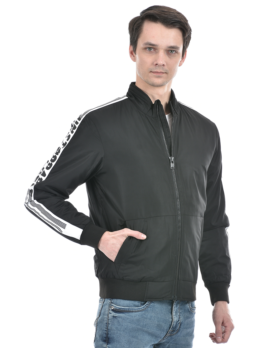 Numero Uno Men Striped Black Jacket